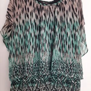 Style & Co. Green and Black Patterned Blouse